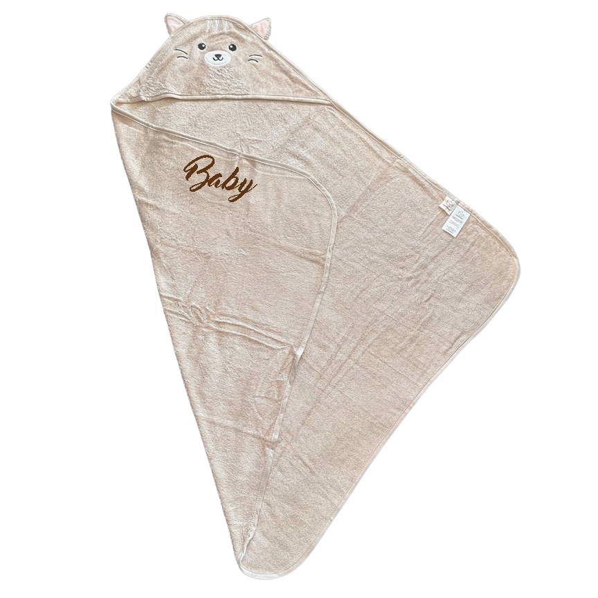 Organic Bamboo Baby Hooded Towel (Cat) - Option to personalize it