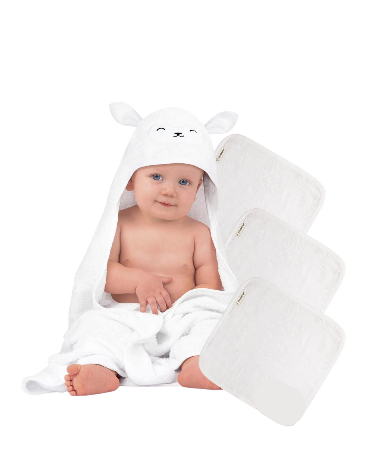 Organic Bamboo Baby Hooded Towel + 3-pack Wash Cloths - Option to personalize it