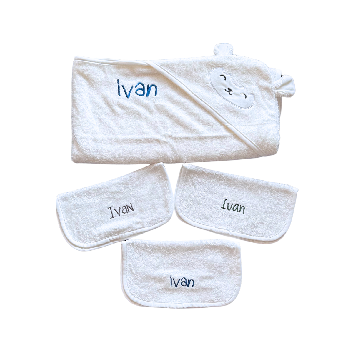 Organic Bamboo Baby Hooded Towel + 3-pack Wash Cloths - Option to personalize it