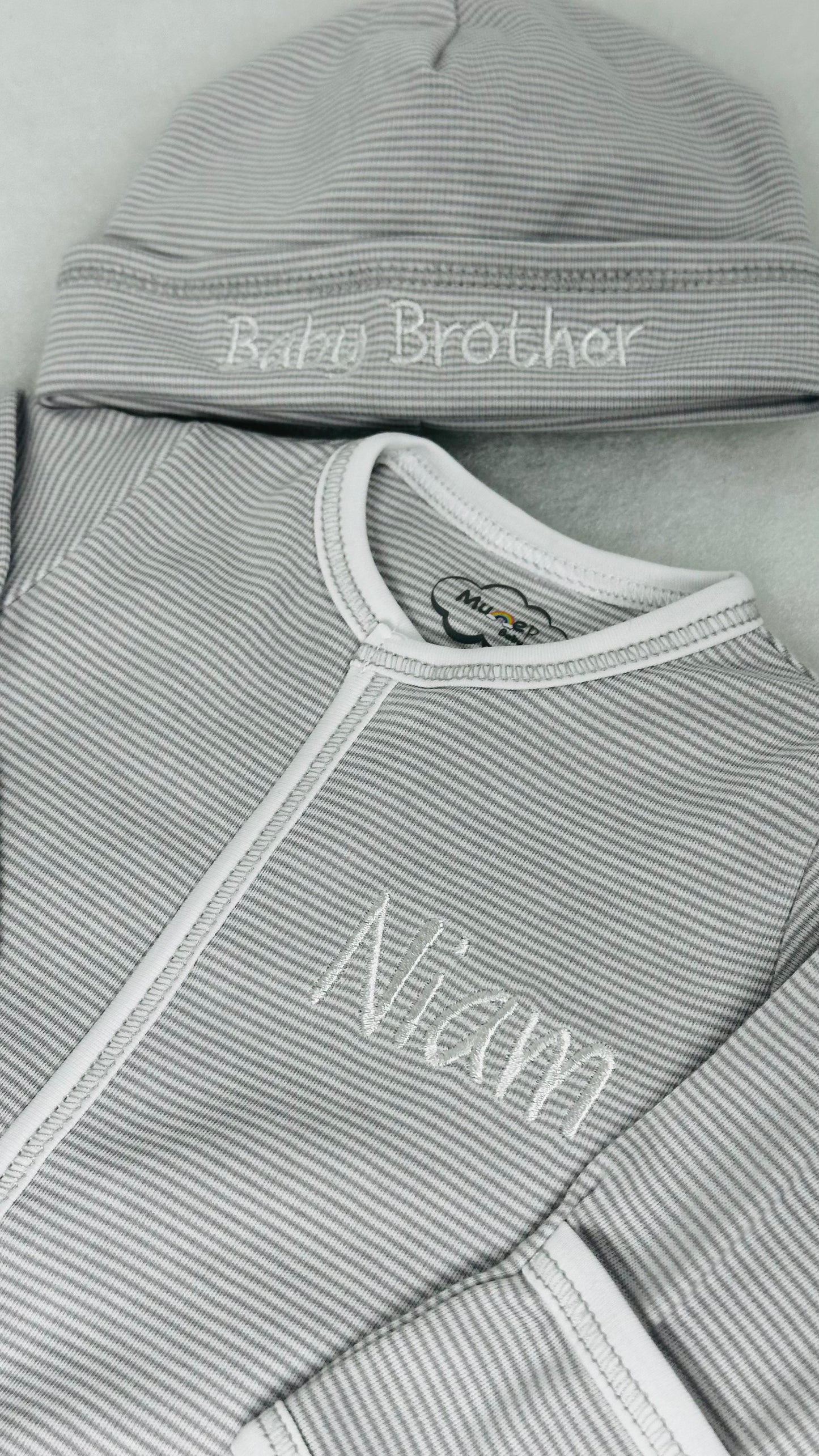 Light Grey Tiny Stripe Footie and Hat