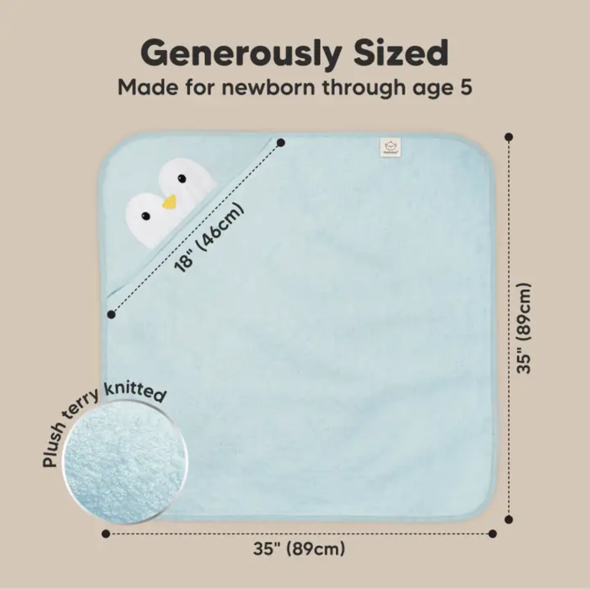 Organic Bamboo Baby Hooded Towel (Penguin) - Option to personalize it