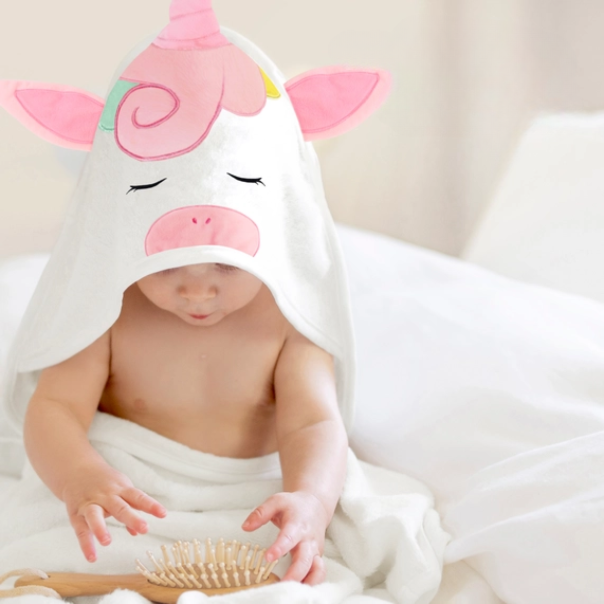 Organic Bamboo Baby Hooded Towel (Unicorn) - Option to personalize it