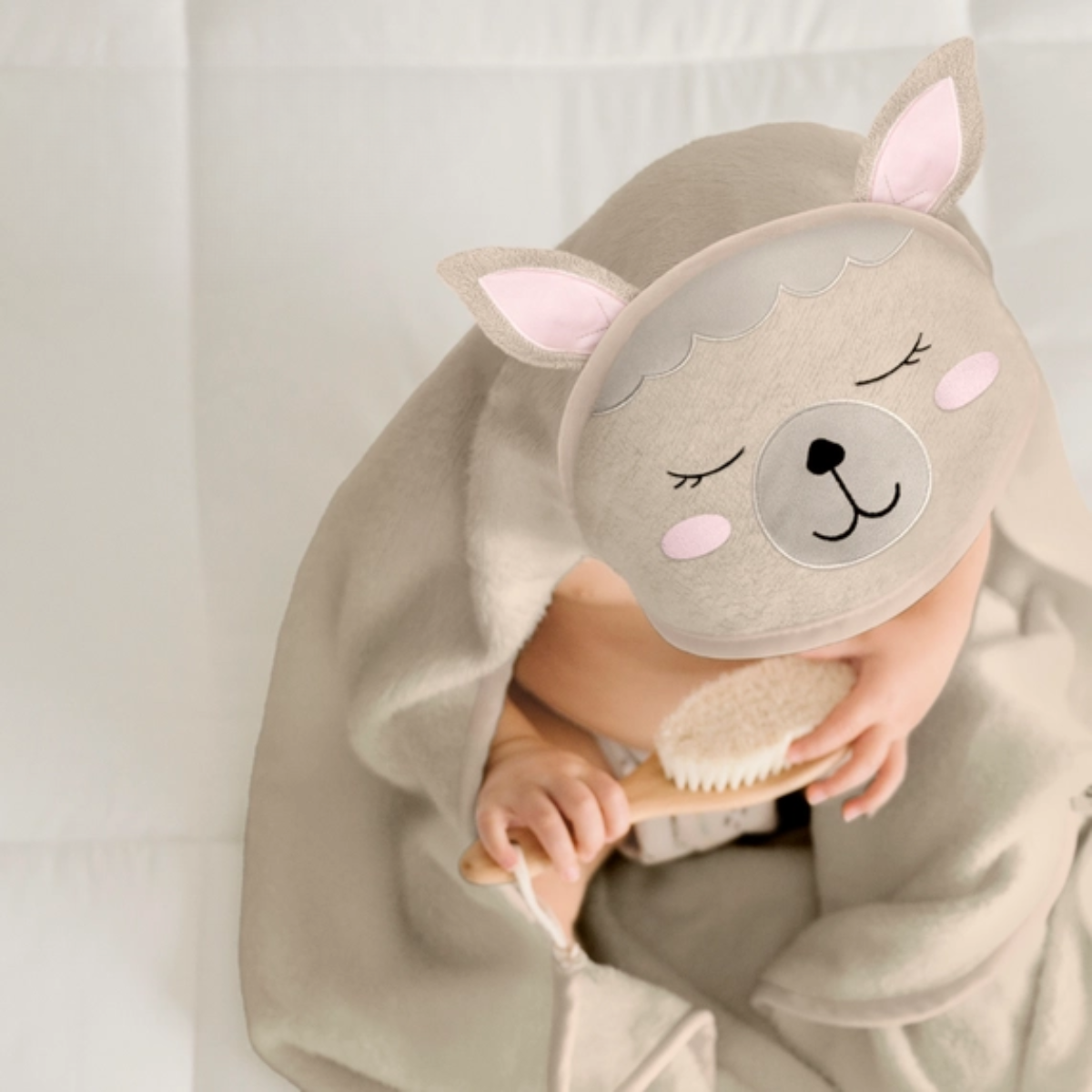 Organic Bamboo Baby Hooded Towel (Alpaca) - Option to personalize it