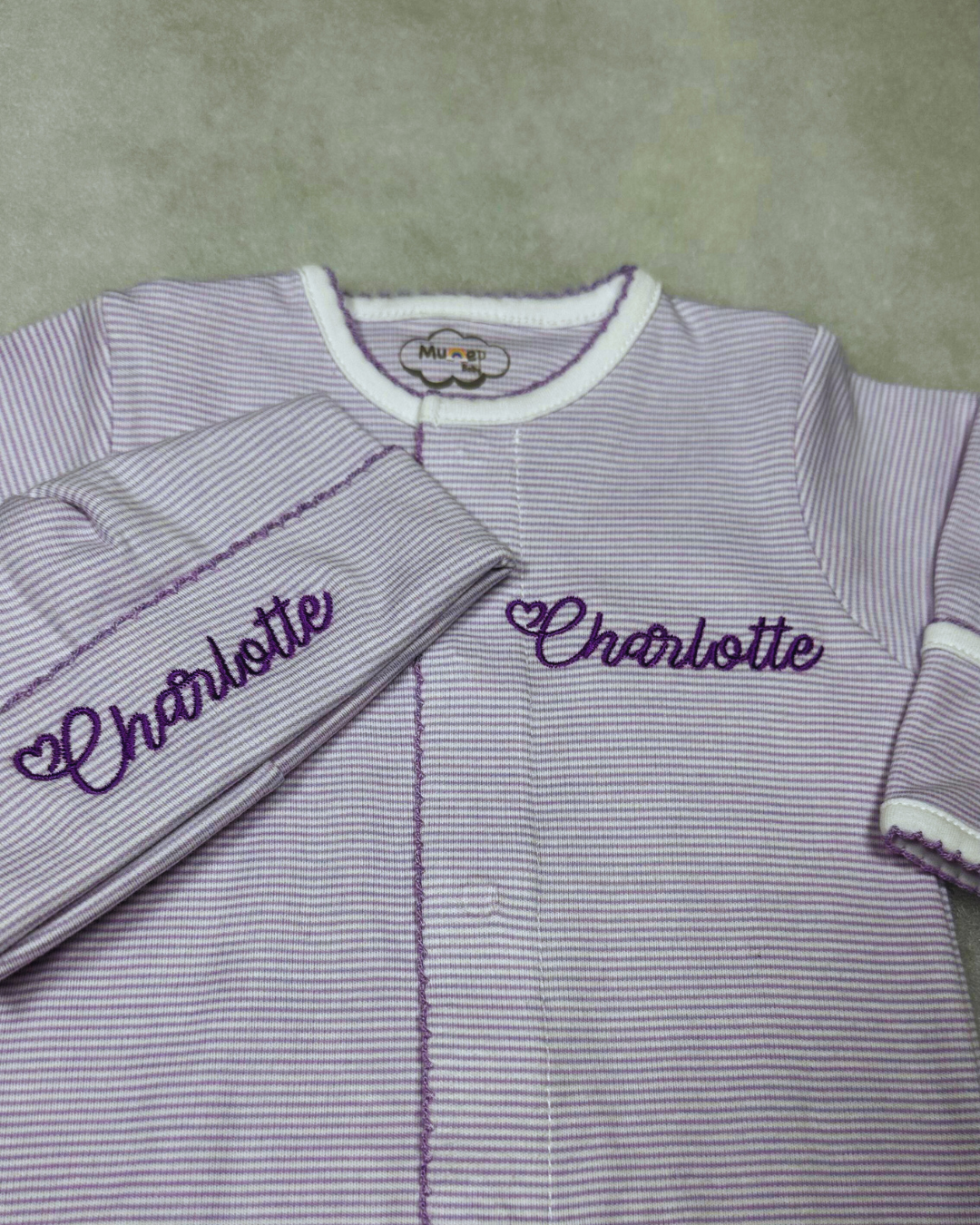 Lavender Tiny Stripe Footie and Hat