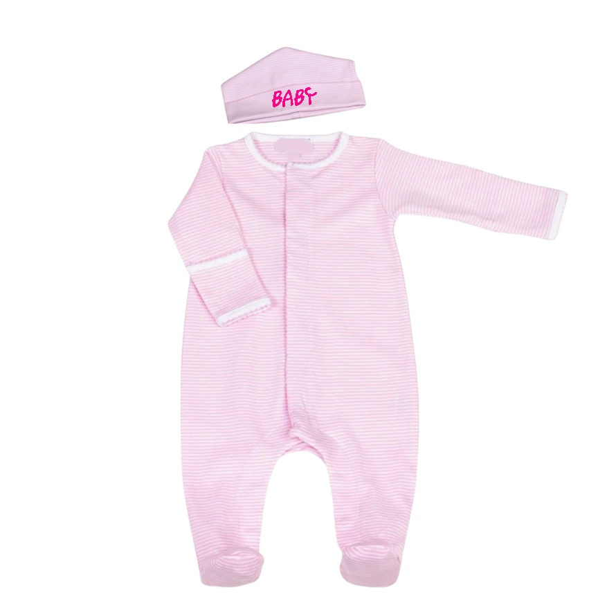 Pink Stripes Footie and Hat