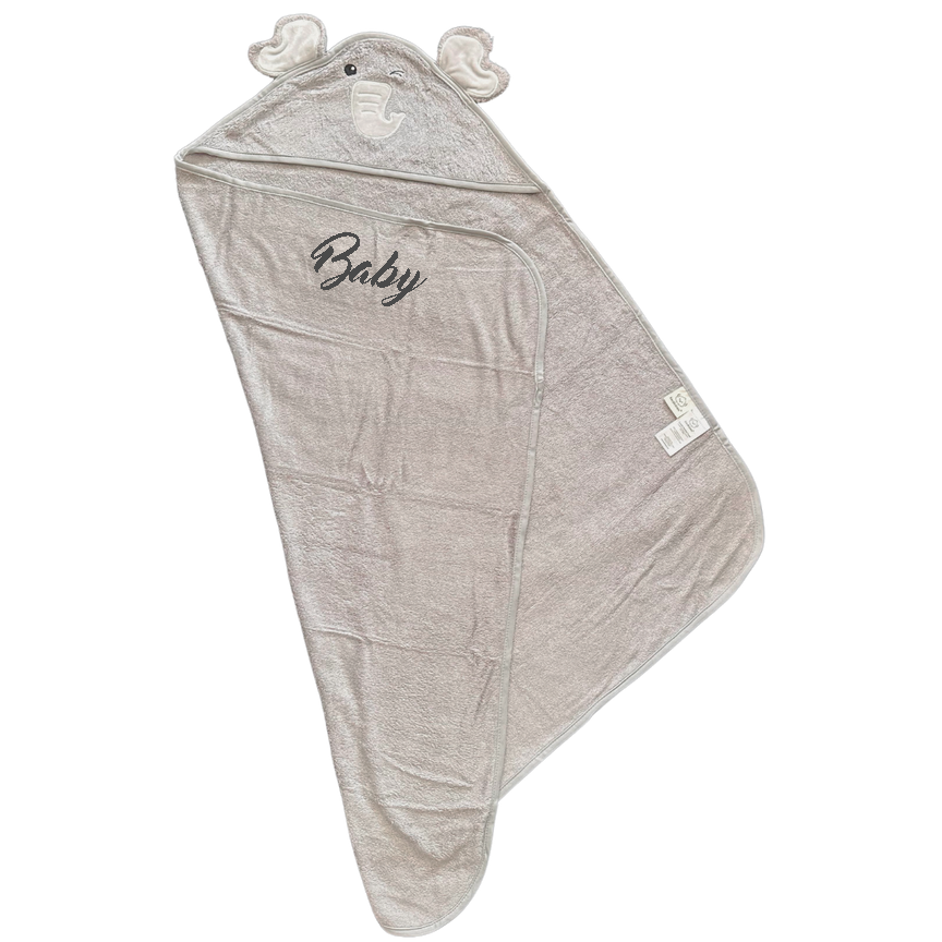 Organic Bamboo Baby Hooded Towel (Elephant) - Option to personalize it