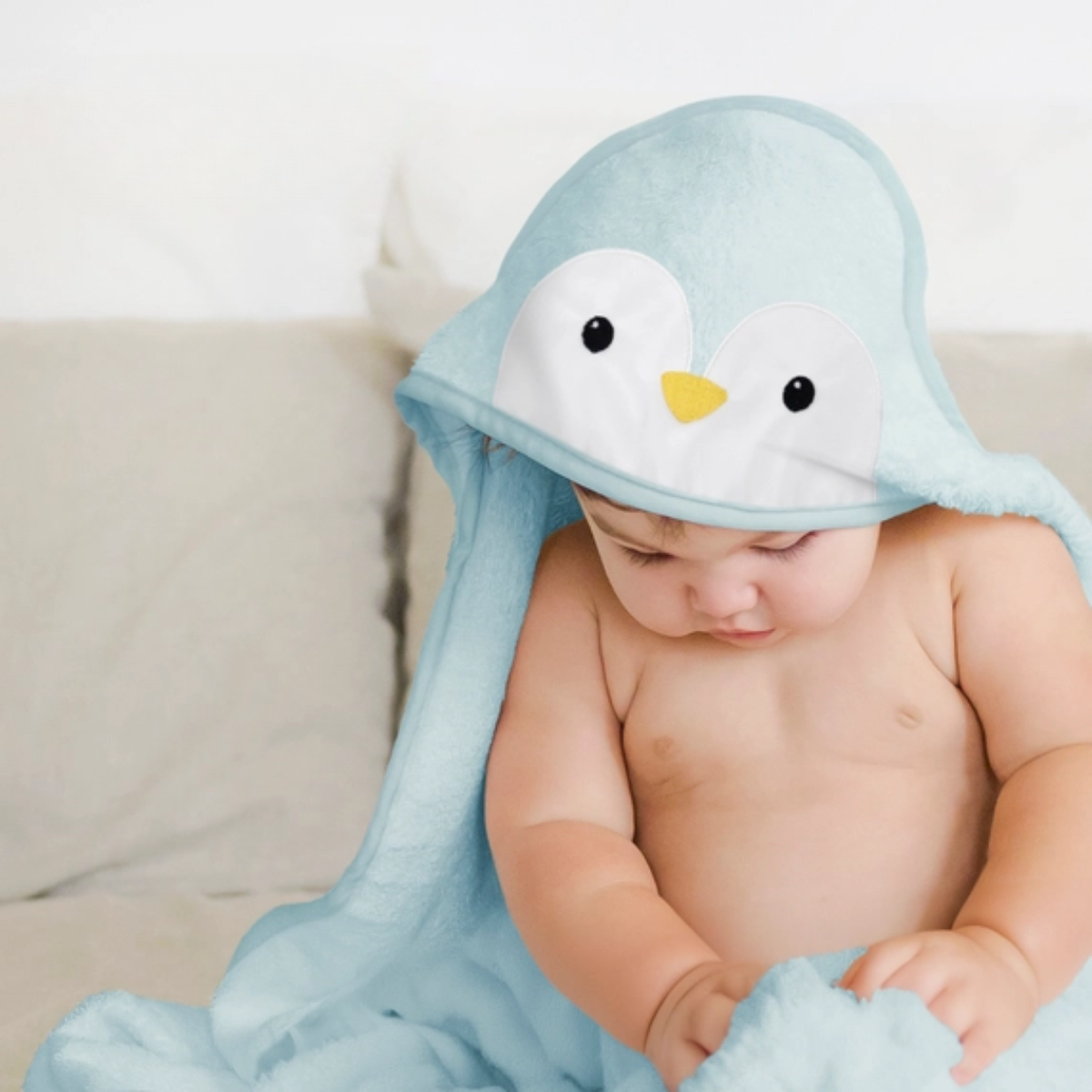 Organic Bamboo Baby Hooded Towel (Penguin) - Option to personalize it