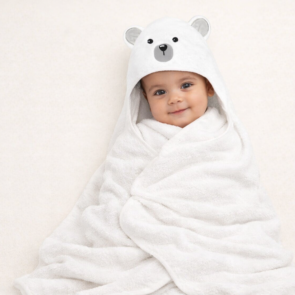 Organic Bamboo Baby Hooded Towel (Bear) - Option to personalize it