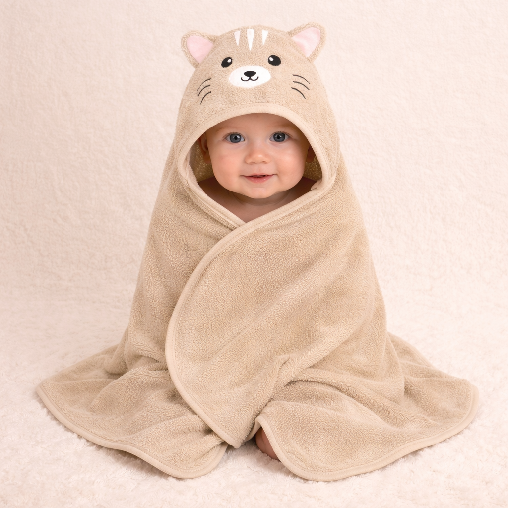 Organic Bamboo Baby Hooded Towel (Cat) - Option to personalize it