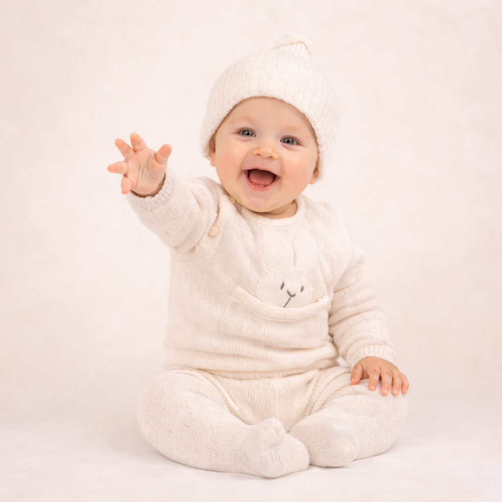 Knitted Baby Coming Home Outfit with 3D Bunny Design
