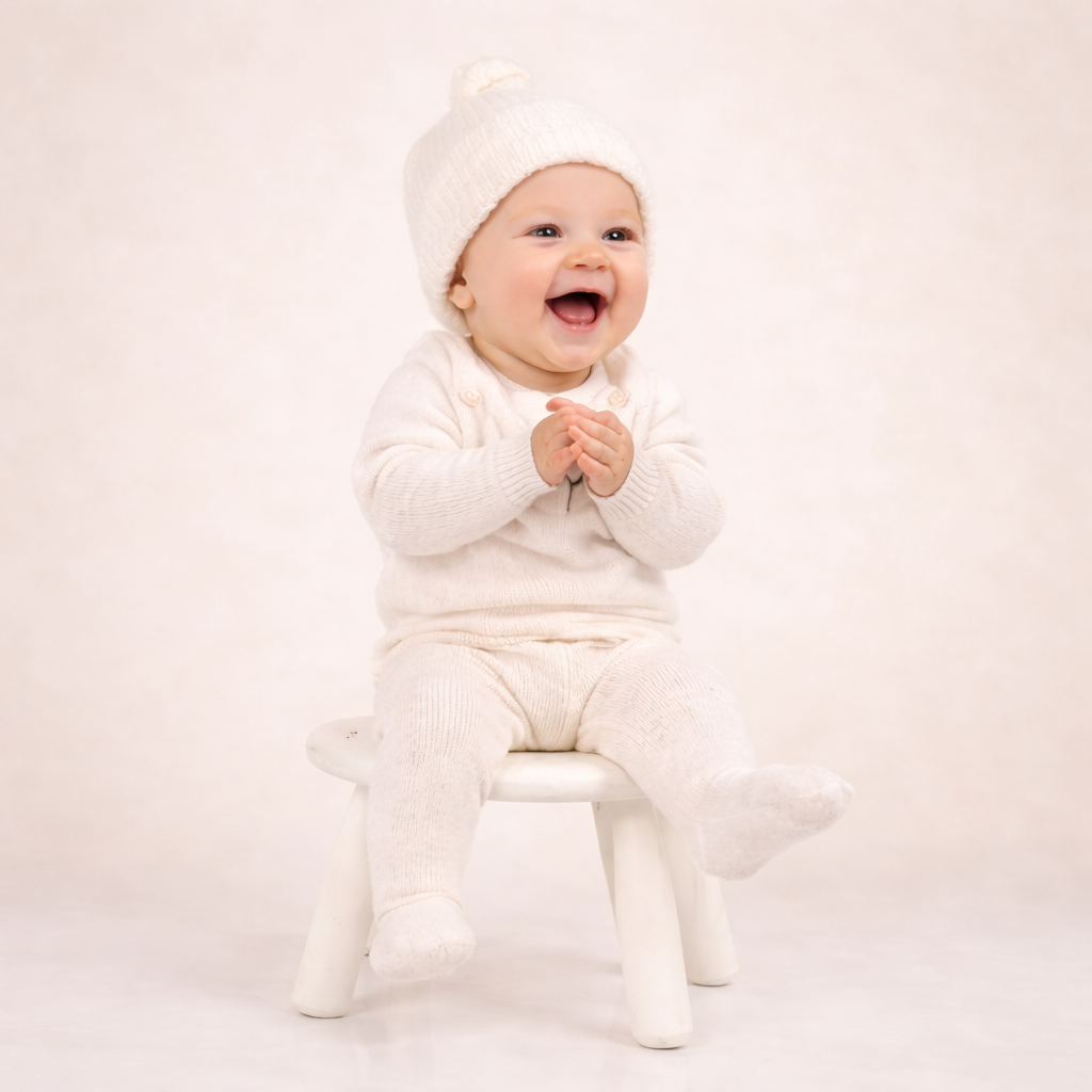 Knitted Baby Coming Home Outfit with 3D Bunny Design