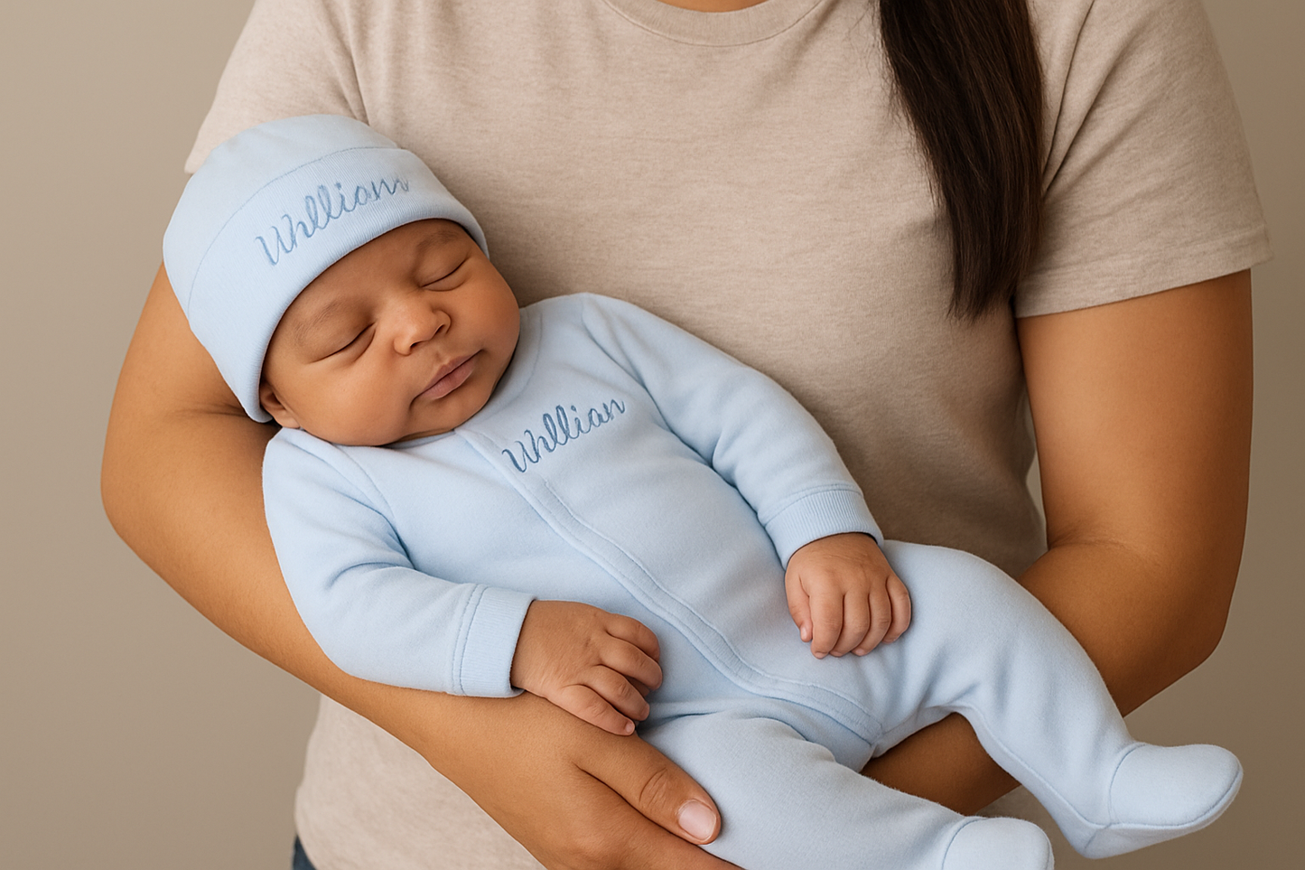 Baby Blue Picot Footie and Hat