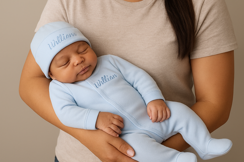 Baby Blue Picot Footie and Hat