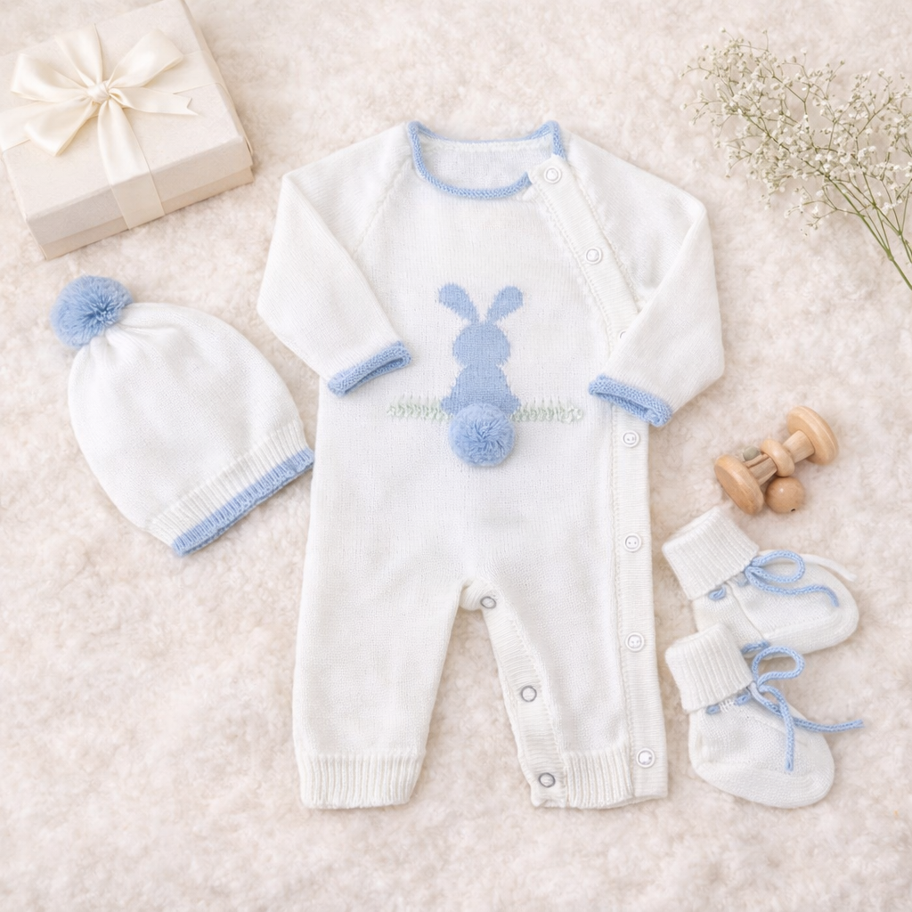 Little Bunny Knitted Baby Outfit – Pima Cotton Baby Gift Set for Baby Photoshoots