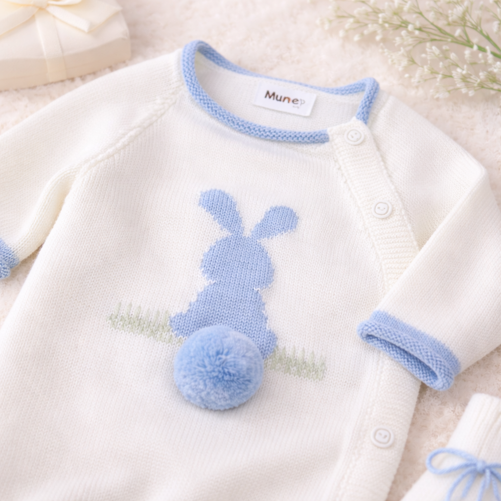 Little Bunny Knitted Baby Outfit – Pima Cotton Baby Gift Set for Baby Photoshoots