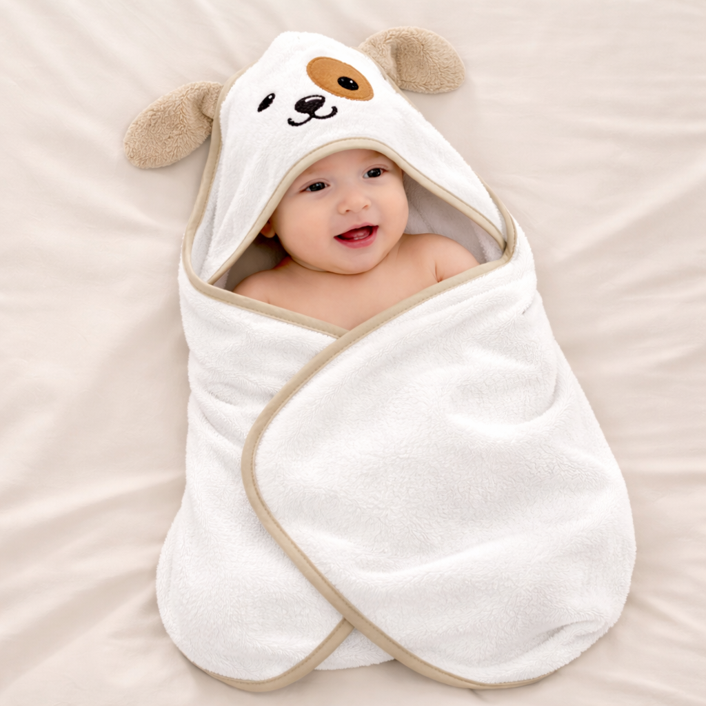 Organic Bamboo Baby Hooded Towel (Dog) - Option to personalize it