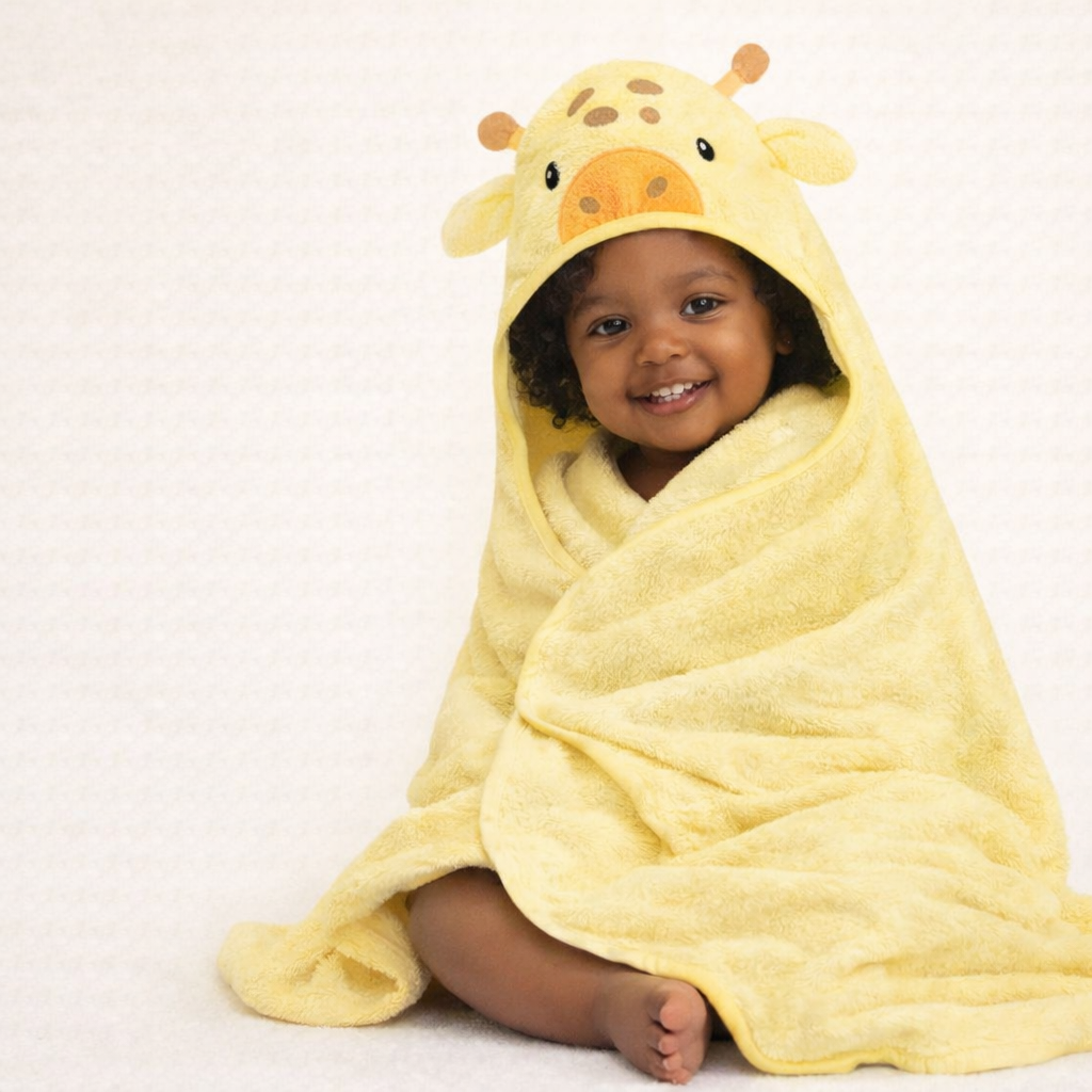 Organic Bamboo Baby Hooded Towel (Giraffe) - Option to personalize it