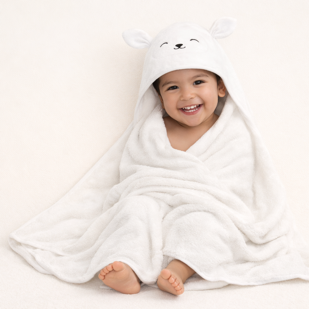 Organic Bamboo Baby Hooded Towel (Lamb) - Option to personalize it