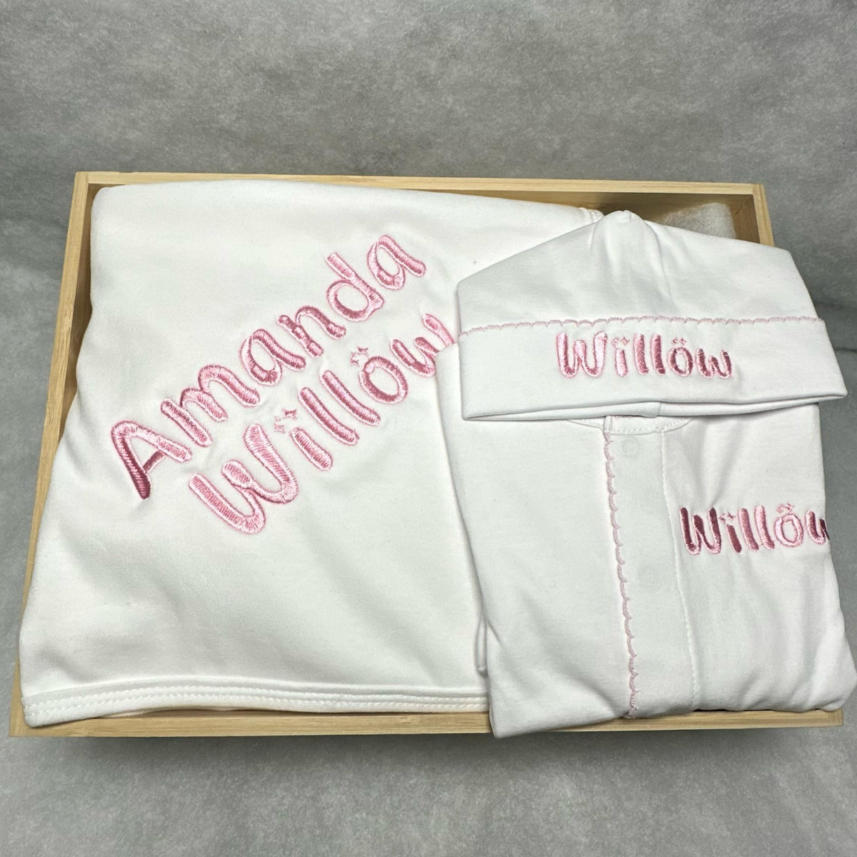 White with Pink Picot Footie and Hat