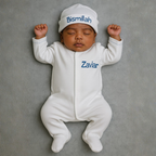 White with Baby Blue Footie and Hat