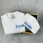 White with Baby Blue Footie and Hat