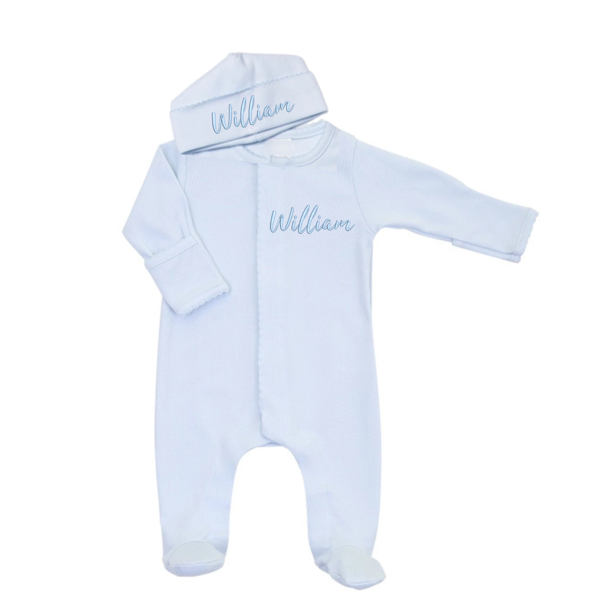 Baby Blue Picot Footie and Hat