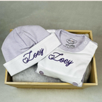 Lavender Tiny Stripe Bib Front Footie and Hat