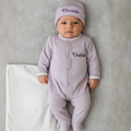Lavender Tiny Stripe Footie and Hat