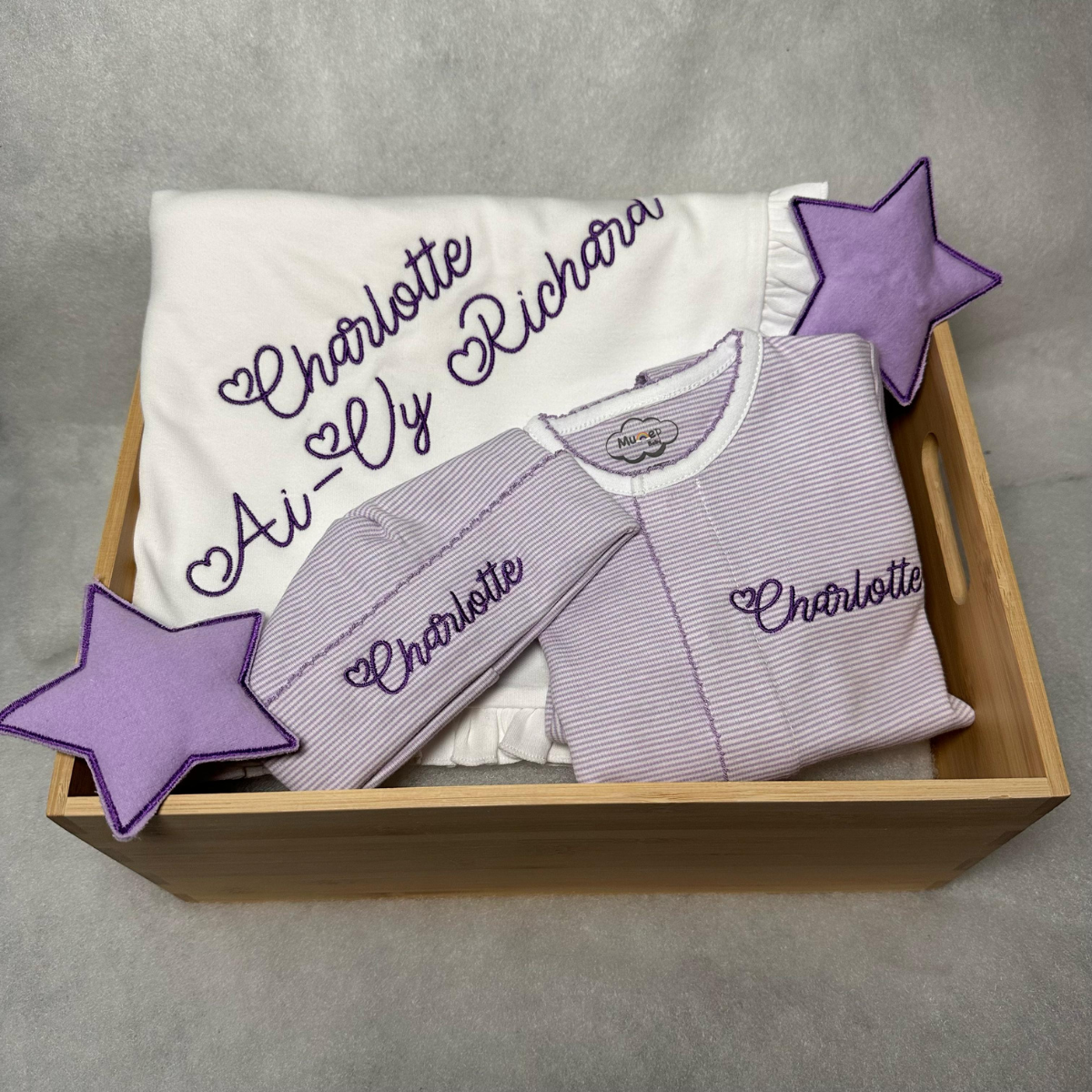 Lavender Tiny Stripe Footie and Hat