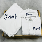 White with Light Grey Picot Footie and Hat