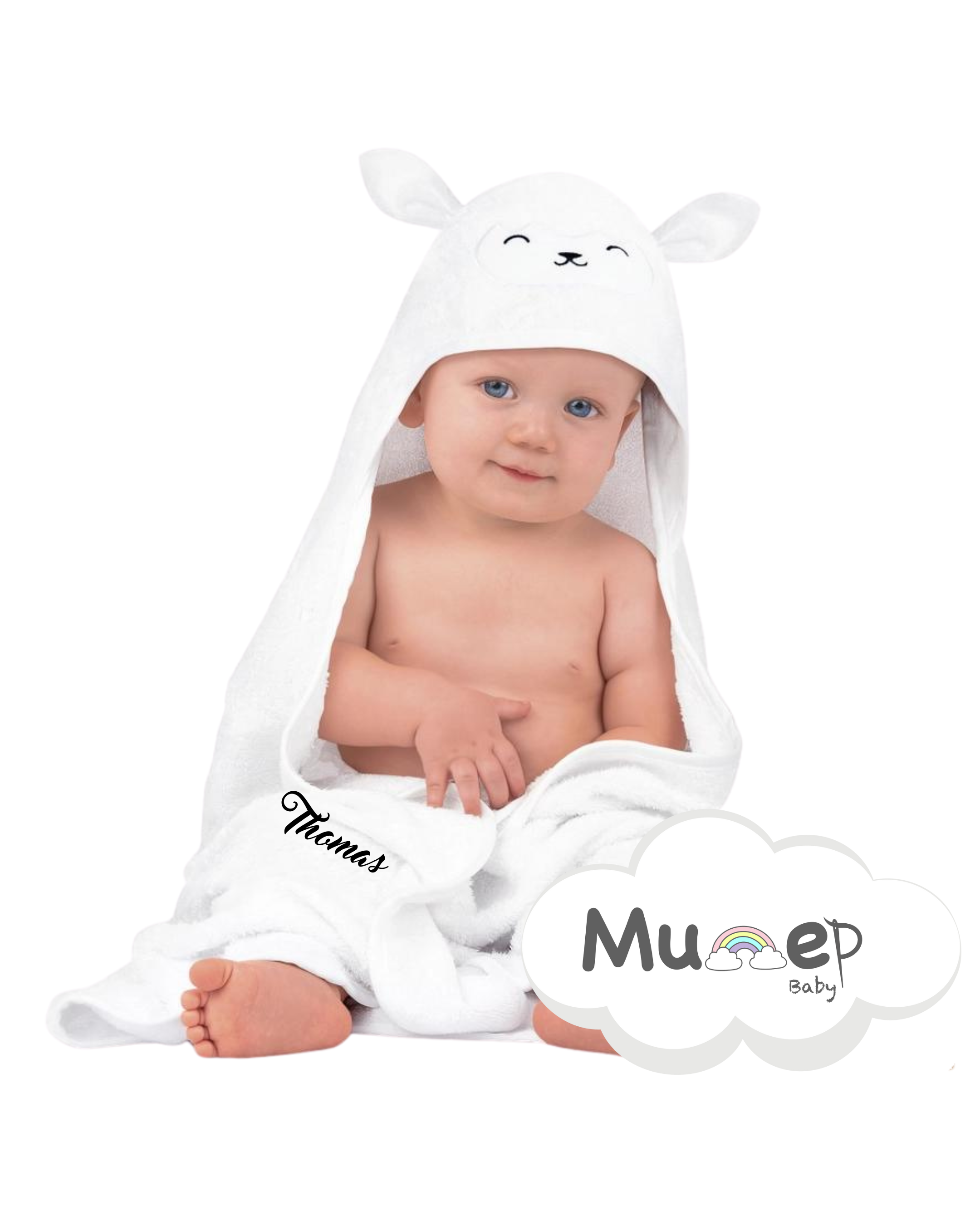 Organic Bamboo Baby Hooded Towel (Lamb) - Option to personalize it