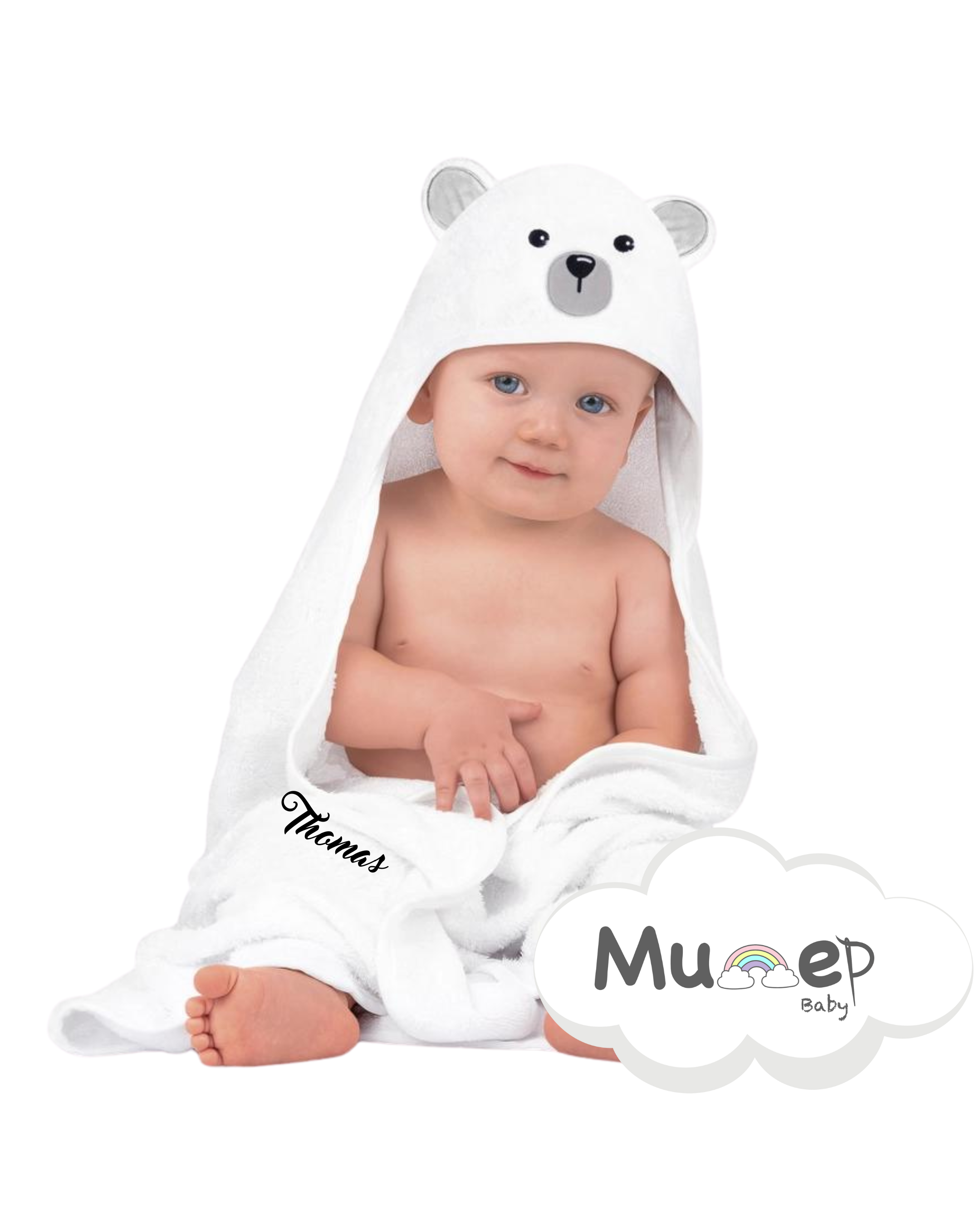 Organic Bamboo Baby Hooded Towel (Bear) - Option to personalize it