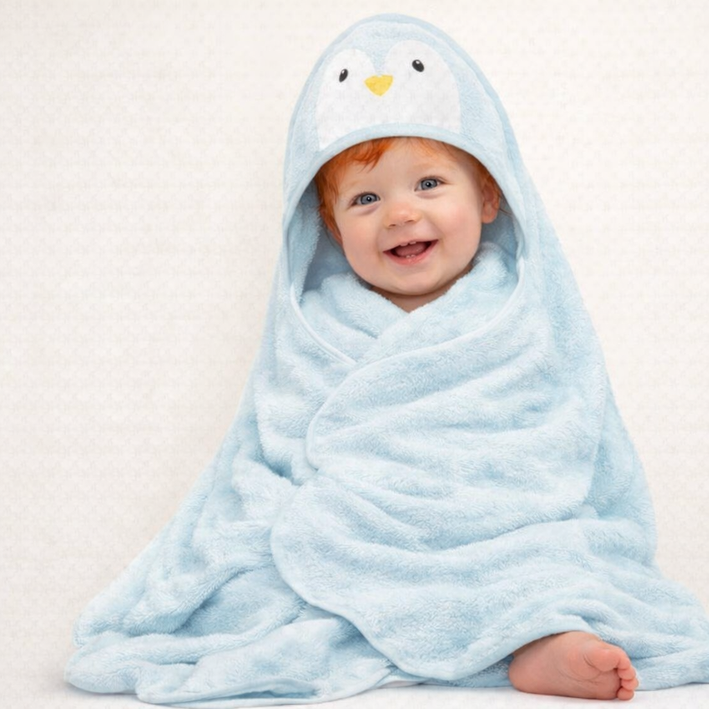 Organic Bamboo Baby Hooded Towel (Penguin) - Option to personalize it