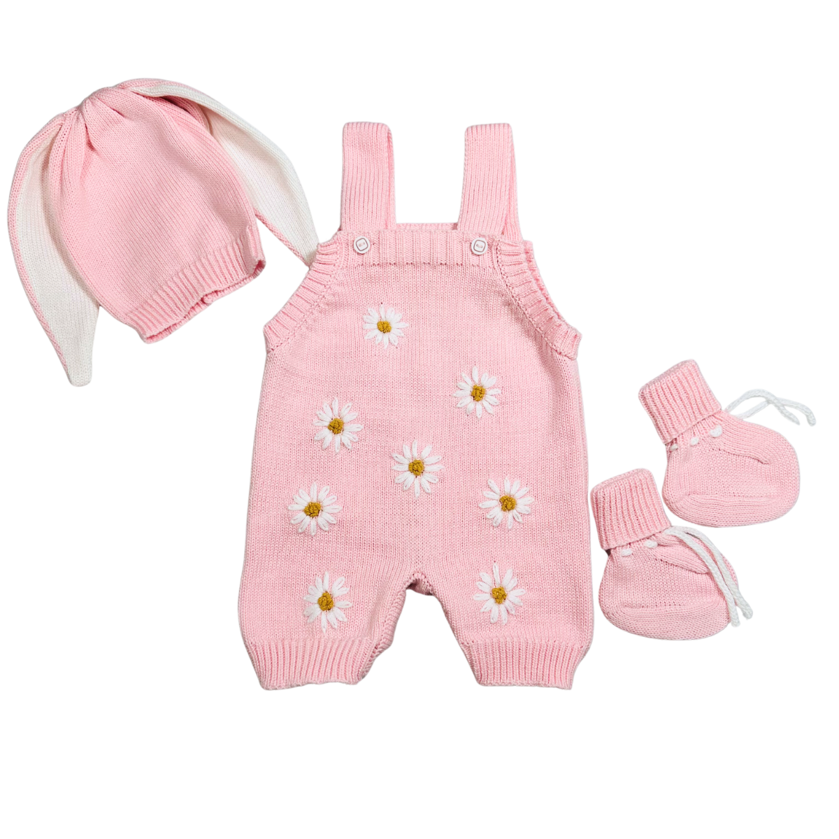 Spring Floral Knitted Baby Girl Outfit – Pima Cotton Newborn Gift Set for Baby Photoshoot