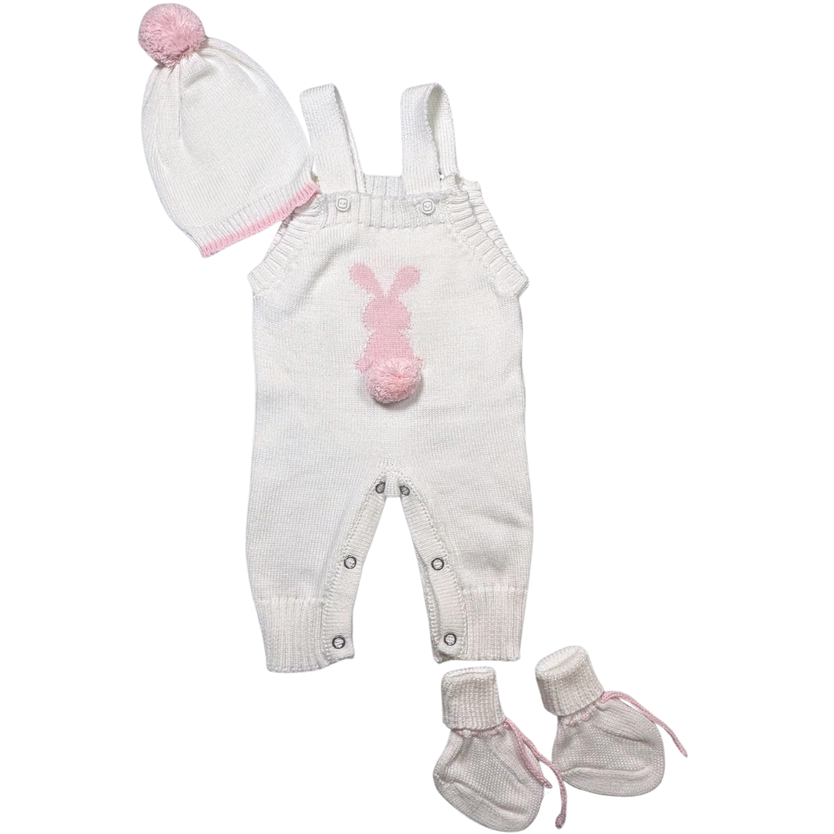 Adorable Bunny 3-Piece Knitted Baby Outfit for Coming Home, Sleeveless Romper