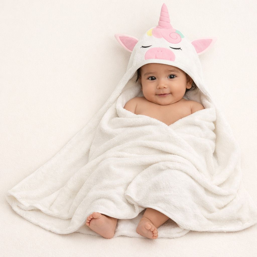 Organic Bamboo Baby Hooded Towel (Unicorn) - Option to personalize it