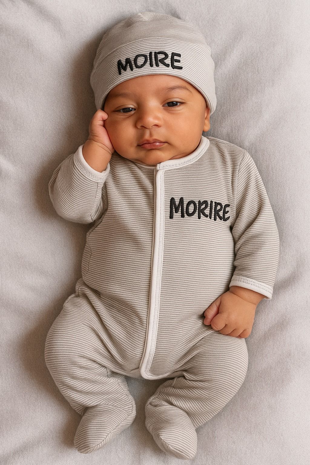 Light Grey Tiny Stripe Footie and Hat