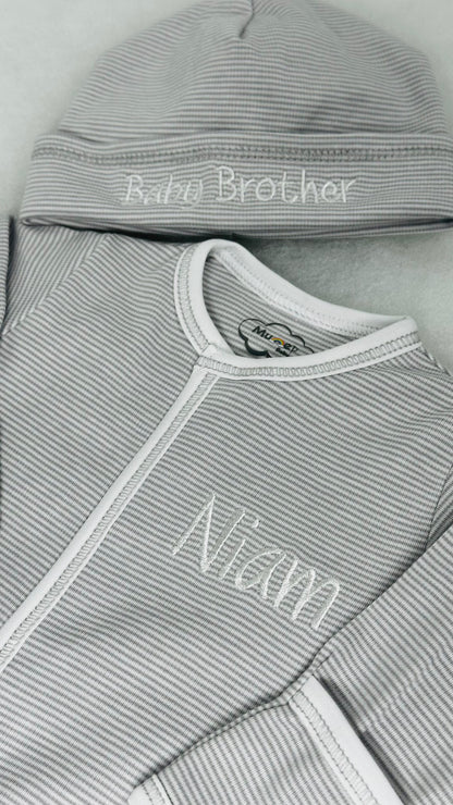 Light Grey Tiny Stripe Footie and Hat
