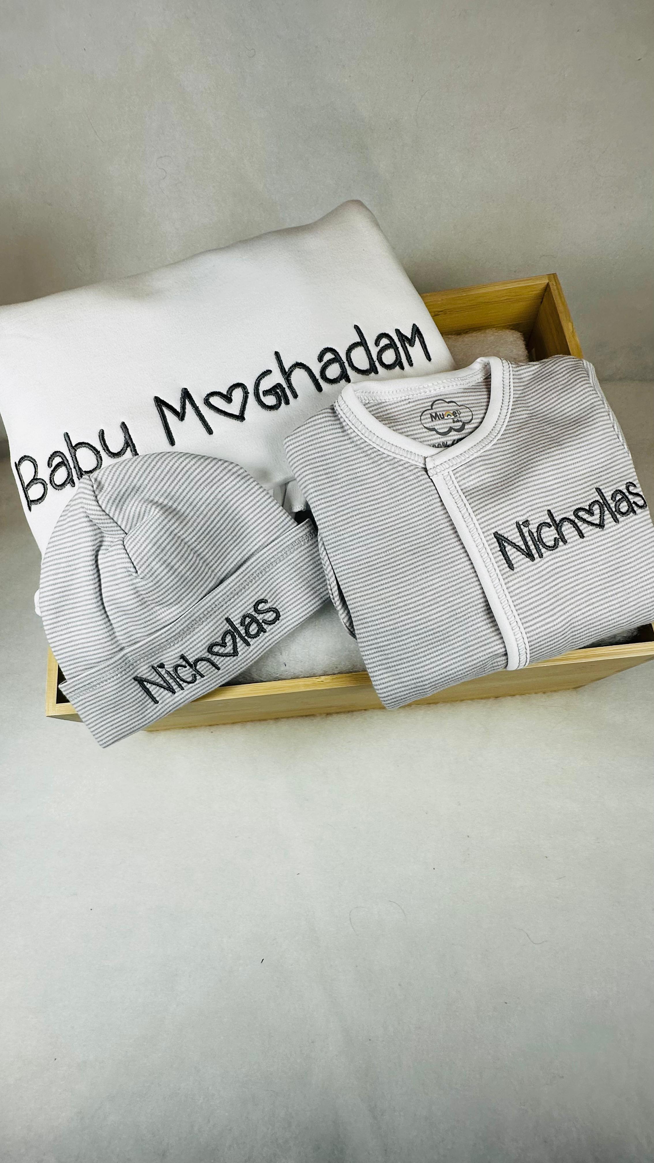 Light Grey Tiny Stripe Footie and Hat