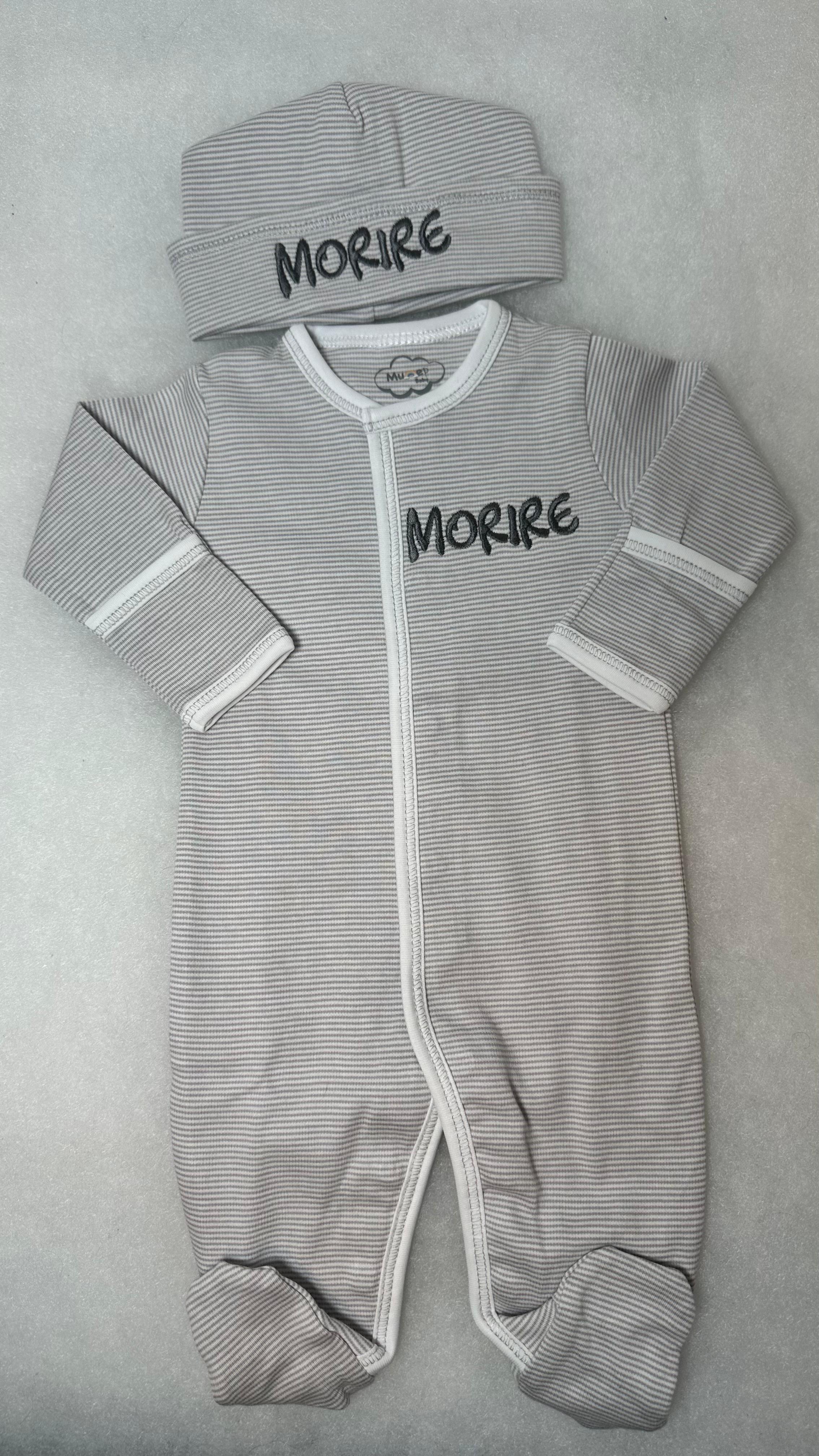 Light Grey Tiny Stripe Footie and Hat