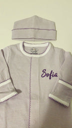 Lavender Tiny Stripe Footie and Hat