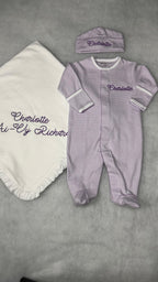 Lavender Tiny Stripe Footie and Hat