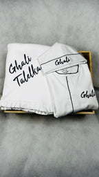 White with Navy Picot Footie and Hat