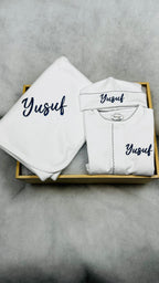 White with Light Grey Picot Footie and Hat