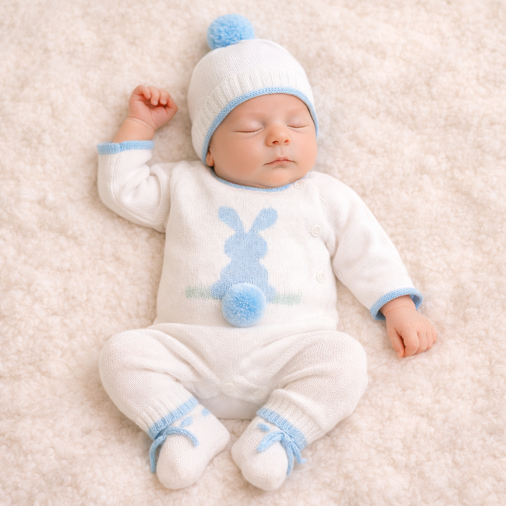 Little Bunny Knitted Baby Outfit – Pima Cotton Baby Gift Set for Baby Photoshoots
