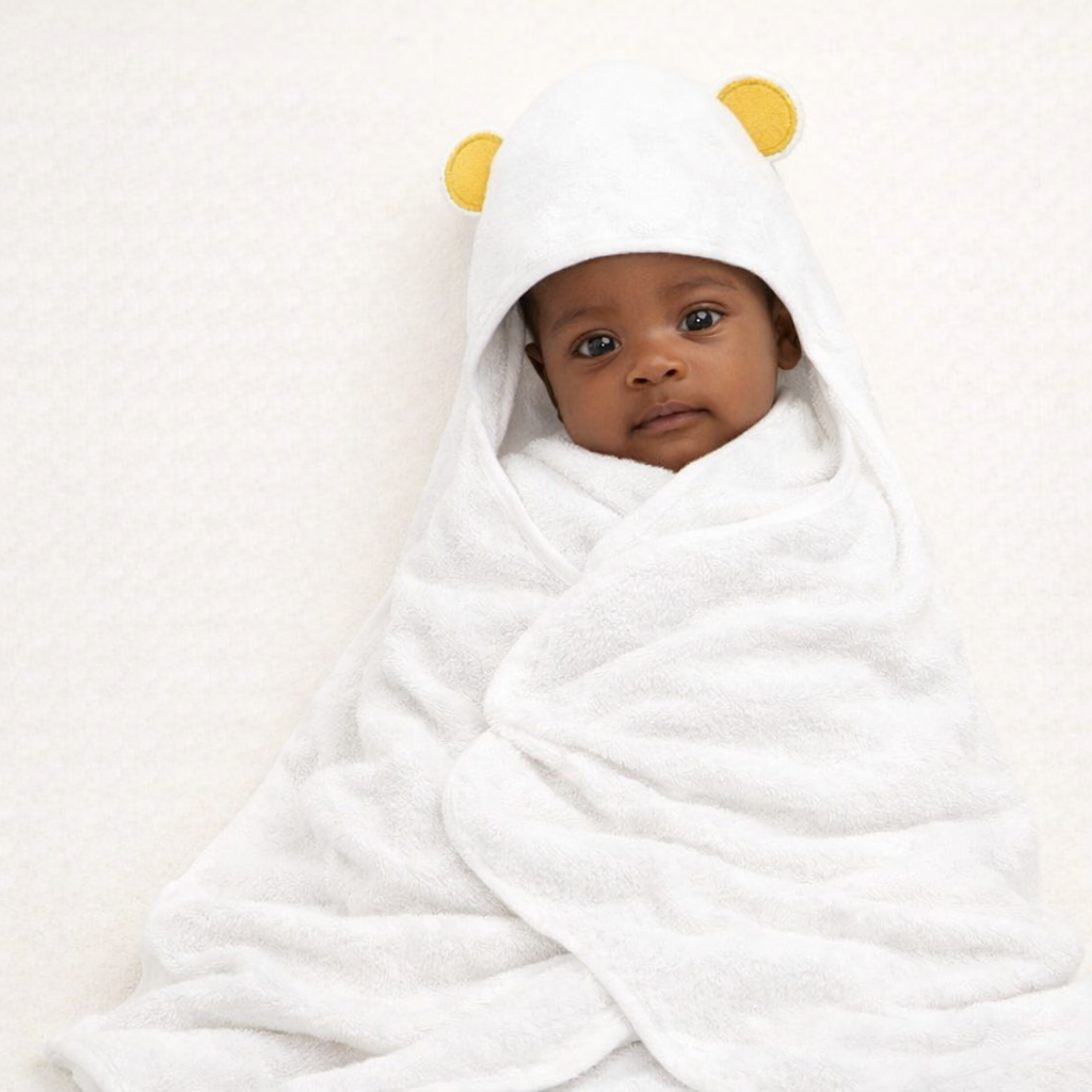 Organic Bamboo Baby Hooded Towel (Yellow Ears) - Option to personalize it