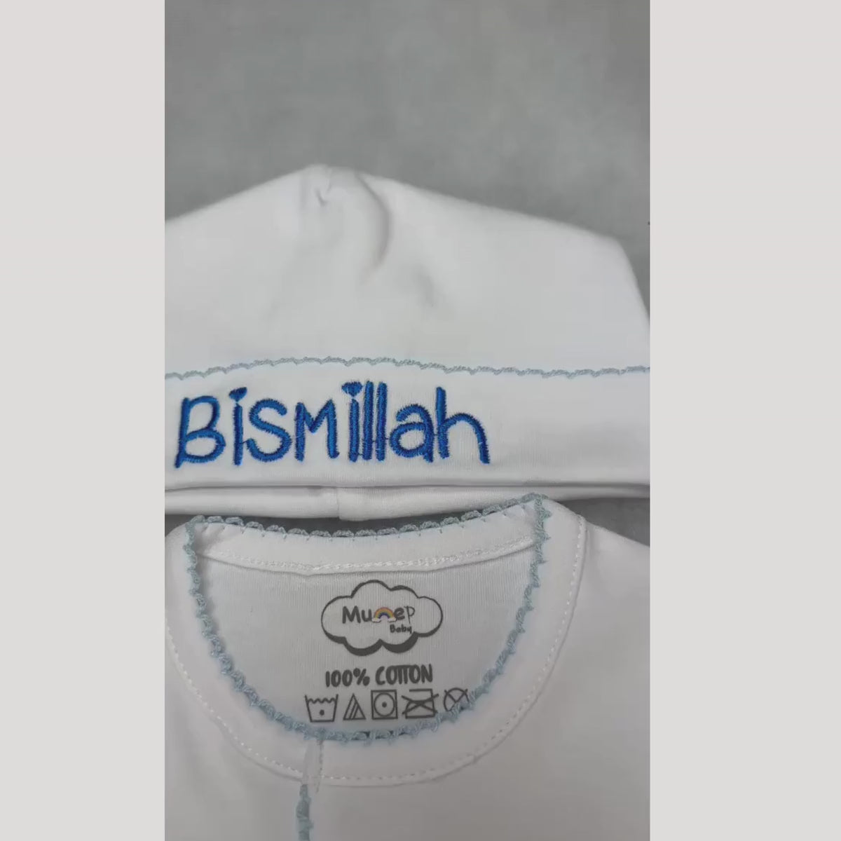 White with Baby Blue Footie and Hat