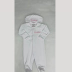 White with Pink Picot Footie and Hat