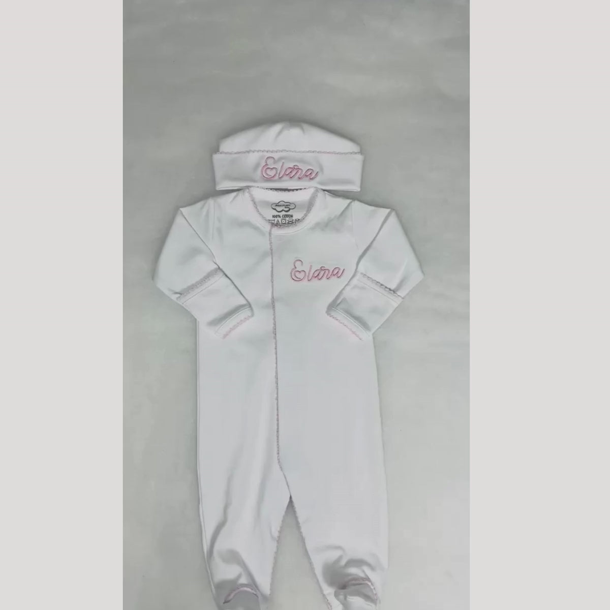 White with Pink Picot Footie and Hat
